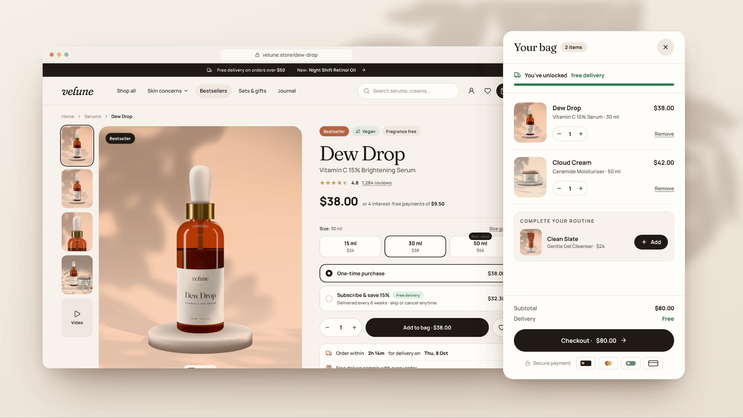 Velune: Product & Cart